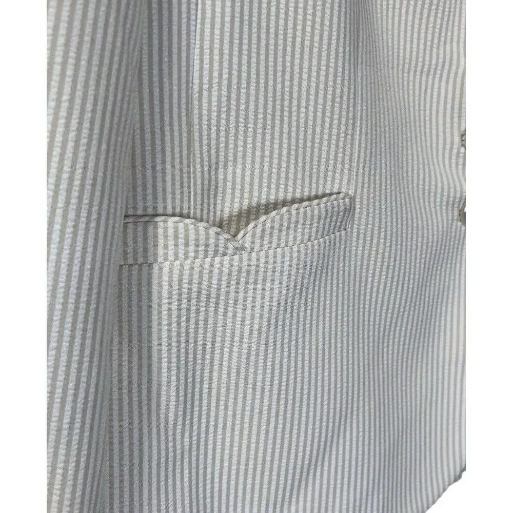 Spiegel Blazer Jacket Womens Size 12 Beige/White‎ Pinstripe Unique Details